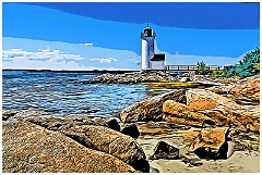 Annisquam Harbor Light Along Rocky Shore - Digital Painting